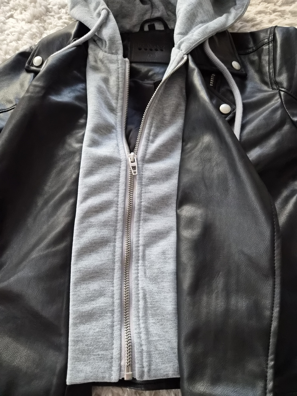 [BLANKNYC] Black Faux Leather Hooded Moto Jacket - Size XS - Picture 13 of 16